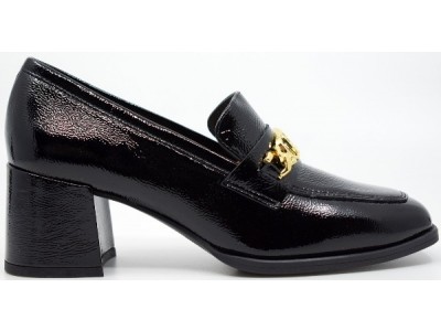 Unisa γυναικείο δερμάτινο loafer με χαμηλό τακούνι σε χρώμα μαύρο λουστρίνι Megan F23 Pcr Black patent Cri