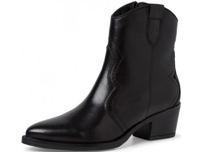Tamaris γυναικείο μποτάκι καουμπόικο cowboy boots μαύρο δερμάτινο 1-25702-41 003 Black Leather
